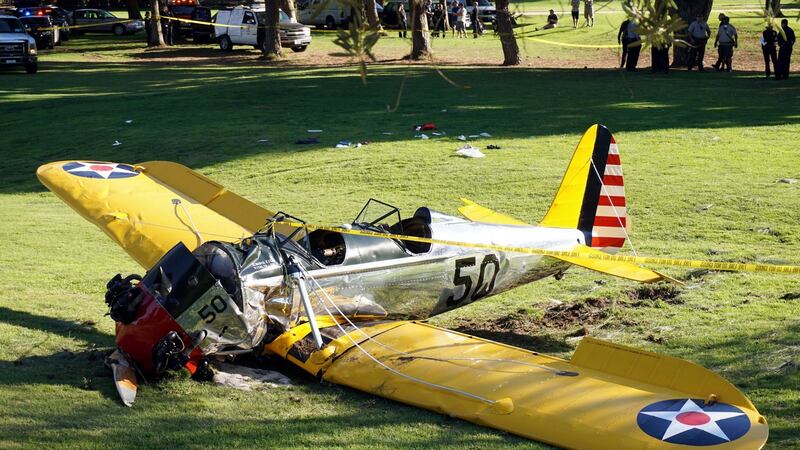 Harrison Ford crash-landed a second World War training plane on a Los Angeles golf course in 2015. Photograph: Damian Dovarganes/AFP