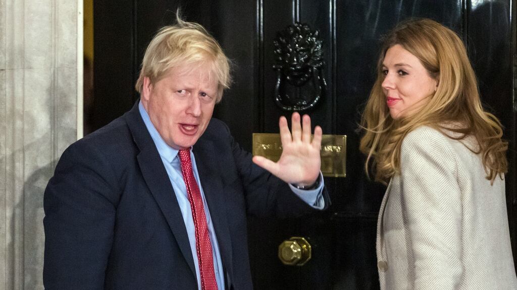 British prime minister Boris Johnson and his partner Carrie Symonds  at 10 Downing Street in London. File photograph: Vickie Flores/EPA