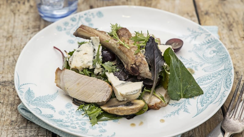 Warm pork chop, field mushroom and Gorgonzola salad. Photograph: Harry Weir