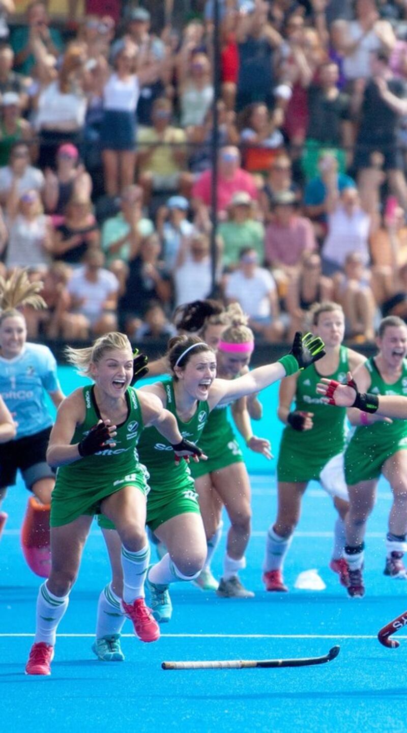 2018 Vitality Hockey Women's World Cup Semi-Final, Lee Valley Stadium, London, England 4/8/2018Spain vs IrelandIreland celebrate winning the shoot outMandatory Credit ©INPHO/Sandra Mailer