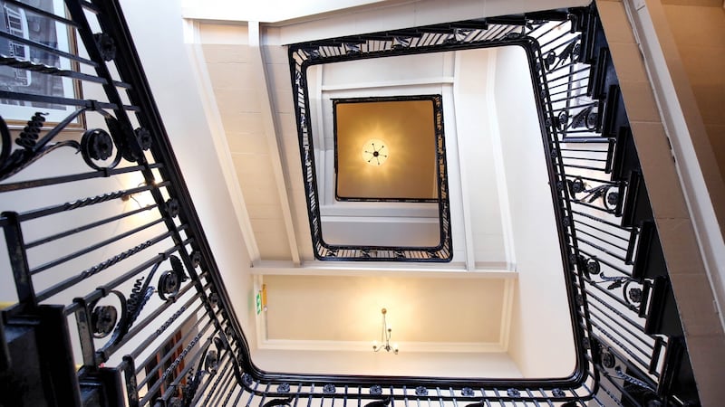 An original spiral staircase in the Titanic Hotel Belfast. Photograph: Press Eye/Darren Kidd