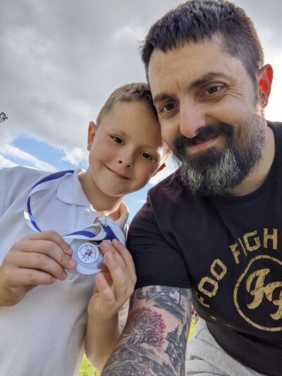 James and his son Logan earlier this year. Photograph: James Bishop