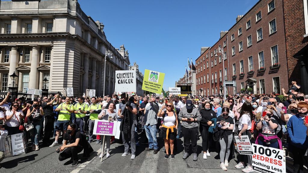 Thousands of people from Donegal and Mayo gathered in Dublin for a protest in support of a 100 per cent redress scheme for homes and other buildings affected by mica. Photograph: Nick Bradshaw