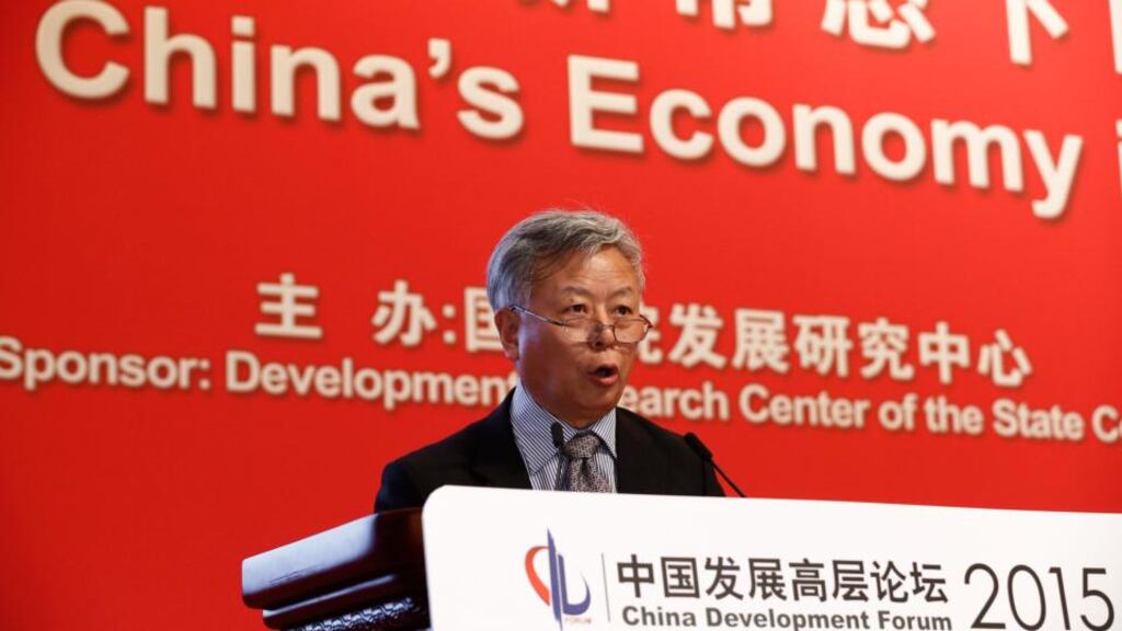 Interim chief of the Asian Infrastructure Investment Bank Jin Liqun speaking during the China Development Forum 2015 in Beijing. Photograph: EPA