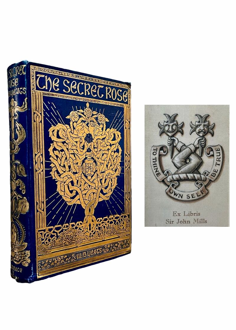 John Mills's copy of The Secret Rose with armorial bookplate (€1,750, De Búrca Rare Books)
