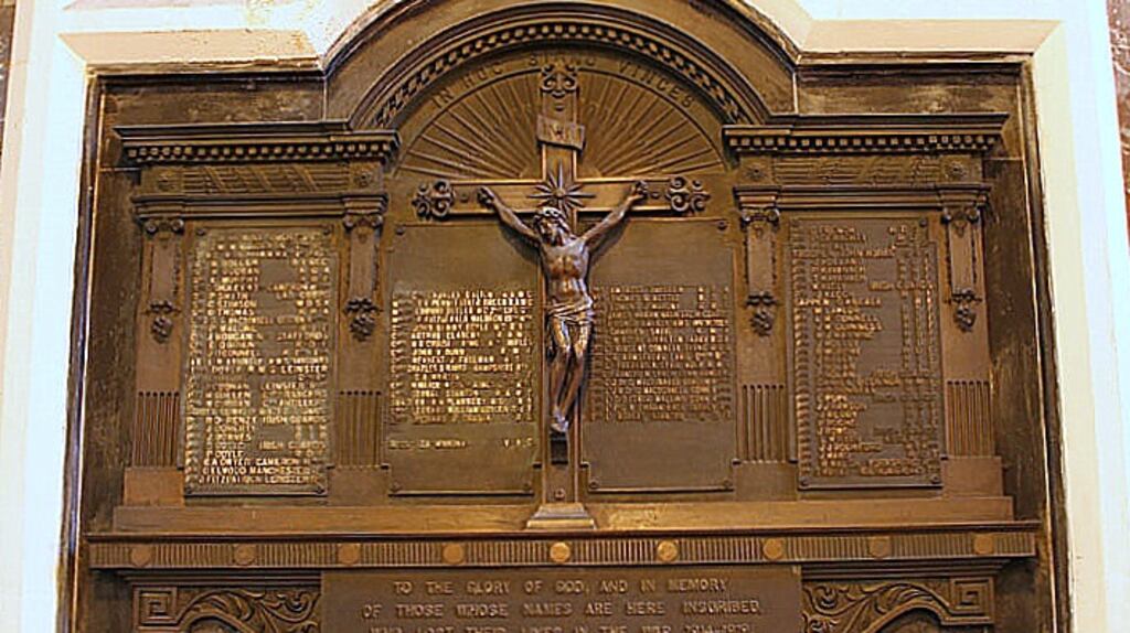 The memorial in St Mary’s in Haddington Road lists the names of 93 people. Many served in the Dublin Fusiliers.