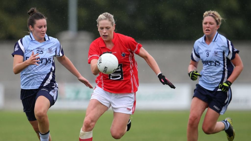 Kim Flood (left) in action for Dublin. Flood is a big admirer of Armagh, especially their star midfielder Caroline O’Hanlon. Photograph: Inpho