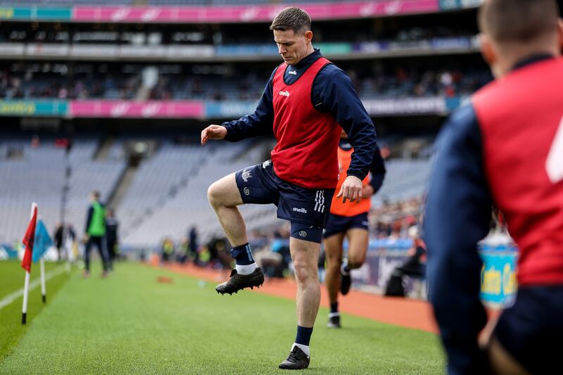 Dublin's Stephen Cluxton warms up on the sideline during Dublin's Division Two league game against Louth in March. Photograph: INPHO/Ben Brady