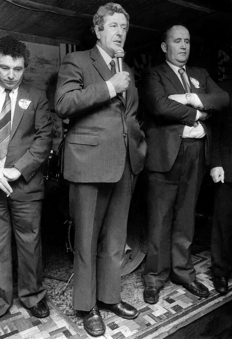 'This photograph caused consternation when it was published on the front page of the Western on November 3, 1982. A week earlier, the then Taoiseach Garret FitzGerald had embarked on a tour of Sligo and Leitrim, stopping off for a Fine Gael party rally at the Ben Bulben Hotel in Enniscrone. I was assigned to cover the event and while standing at the side of the stage, I noticed something odd about Garret’s shoes: they were not matching! I immediately snapped this photograph and took a close-up just to be sure. Incidentally, the man on the left is local councillor Paul Conmy and the man on the right is Enniscrone businessman Edward Kilcullen.' Photograph: Henry Wills