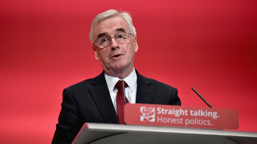 Shadow chancellor John McDonnell addresses the Labour Party autumn conference on Monday. Photograph: Jeff J Mitchell/Getty Images