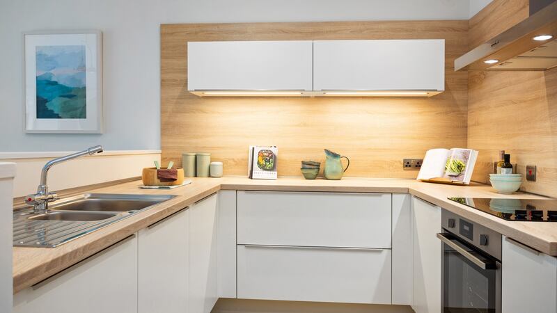 The kitchen in the  two-bed apartment