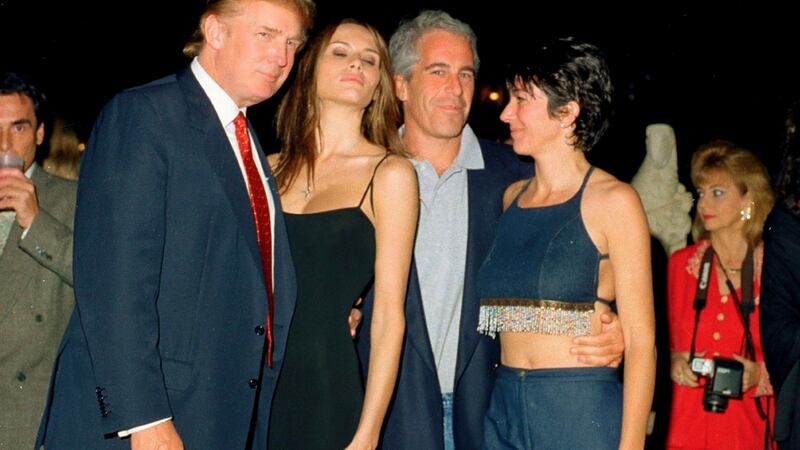 From left to right: Then real estate developer Donald Trump and his girlfriend (future wife) former model Melania Knauss with financier Jeffrey Epstein, and British socialite Ghislaine Maxwell  at the Mar-a-Lago club in Palm Beach, Florida on February 12th, 2000. Photograph: Davidoff Studios/Getty