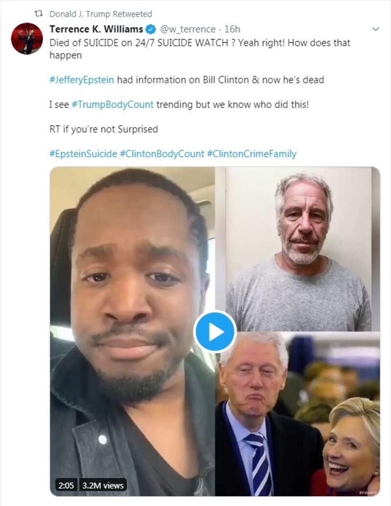 Donald Trump retweeted Terrence K Williams on Saturday