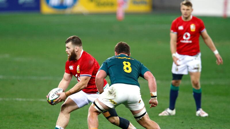 Luke Cowan-Dickie attempts to get past South Africa’s Jasper Wiese during the second Test in Cape Town. Photograph: Steve Haag/PA Wire