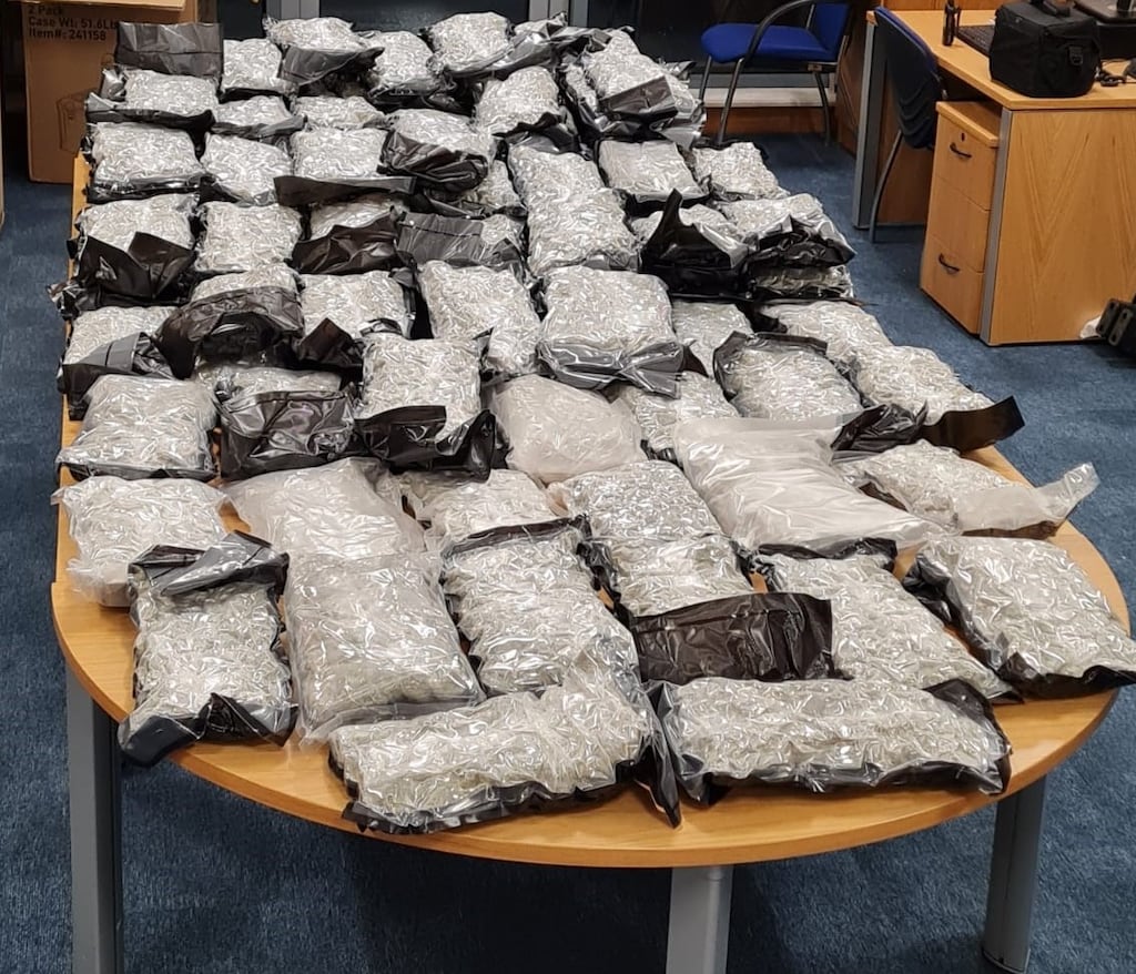 Gardaí seized 50kg of suspected cannabis herb during a search in Dundalk. Photograph: Garda Press Office