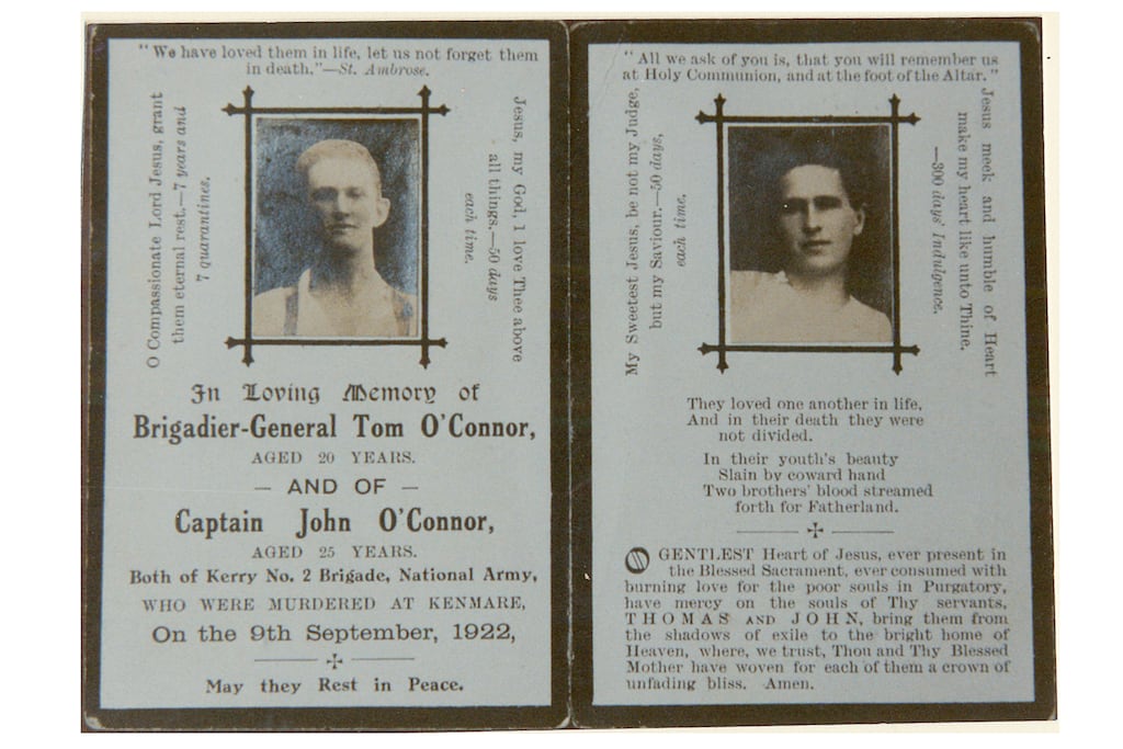 Tom and John O'Connor-Scarteen memorial card. Photograph: Patrick O'Connor-Scarteen