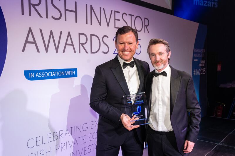 Anton Savage, host of the Irish Investors Awards and John Neeson, Partner, Corporate/M&A at McCann FitzGerald LLP. Photograph: Corporate Photographers Dublin