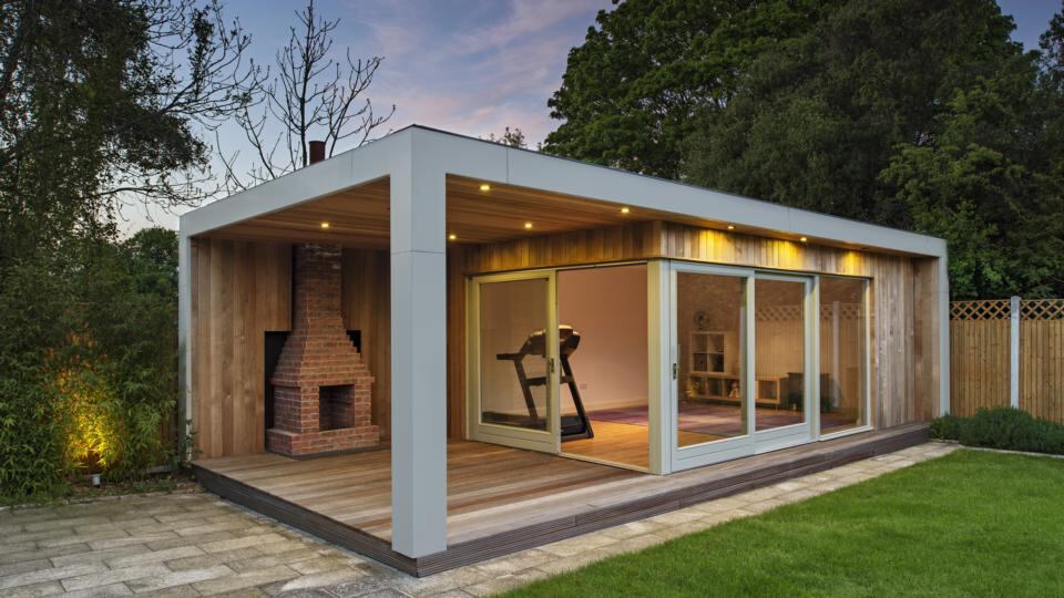 Gym with al fresco area and brick outdoor fire, from €35,000 by shomera.ie.