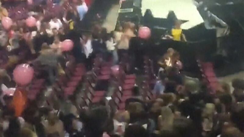 Screen  grab taken from a  video taken at the Ariana Grande concert and released on Twitter @HANNAWWH
