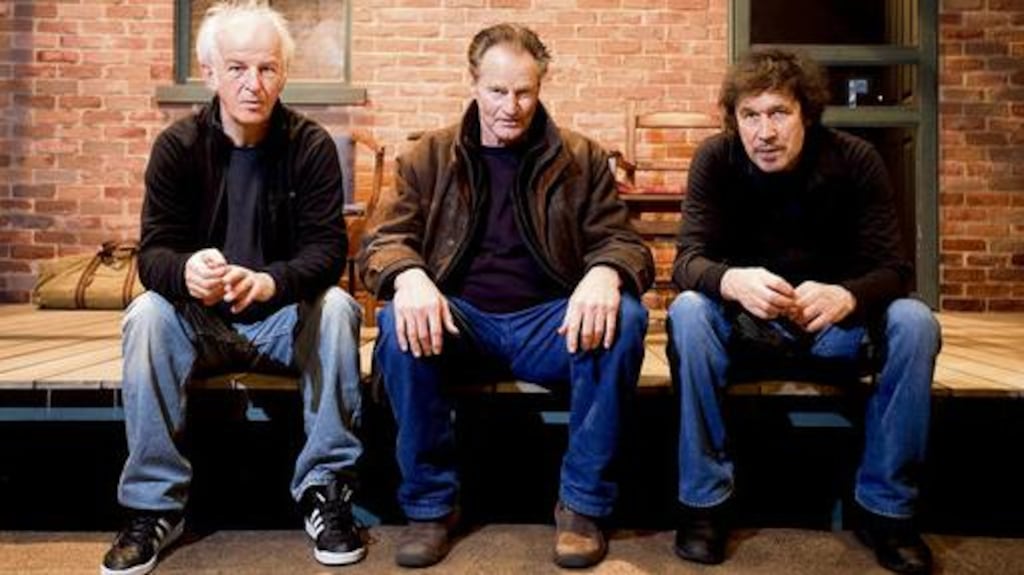 Writing for Ireland: playwright Sam Shepard (centre) this week in New York with Ages of the Moon actors Seán McGinley (left) and Stephen Rea.