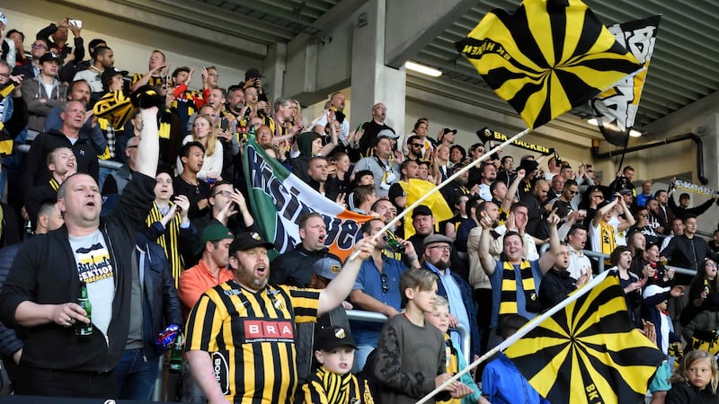 A section of the fans look on as BK Häcken defeat Hammarby 2-0 in Sweden.