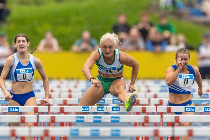 Sarah Lavin during the women's 100m hurdles final. Photograph: Morgan Treacy