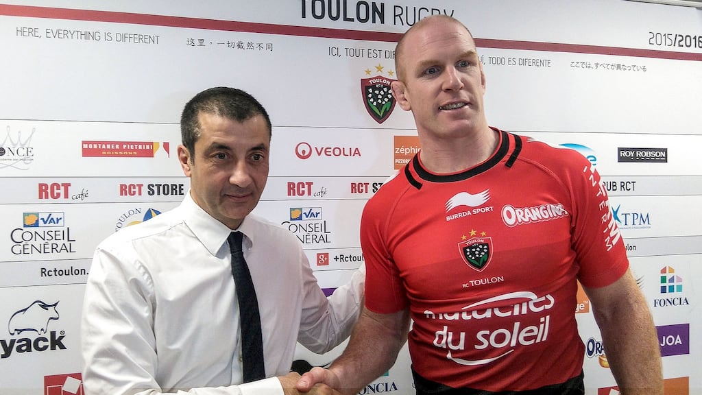 Paul O’Connell, with RC Toulon owner  Mourad Boudjellal, has said being unable to represent the French side is ‘a big disappointment.’ Photograph: INpho