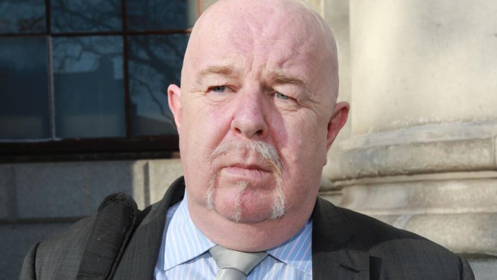 Dermot O Loughlin of Siptu speaking to  media outside the Four Courts yesterday, after the DAA and Ryanair High Court action seeking the halt the industrial action set for Friday ended for day. Photograph:  Collins