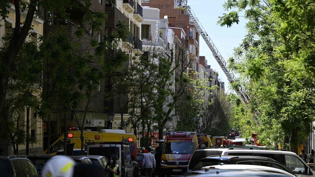 A firefighter inspects a building in the Salamanca neighbourhood of Madrid. Photograph: Getty