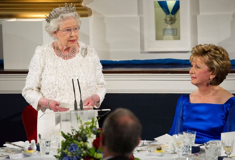 Britain’s Queen Elizabeth gives her speech during the state dinner at Dublin Castle in Dublin in 2011. Photograph: Arthur Edwards/Reuters pool