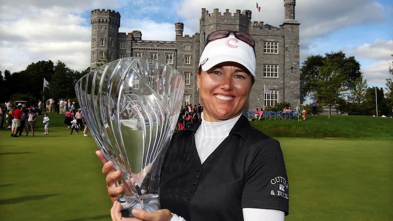 Sophie Gustafson with the trophy after her 2010 Irish Open win. Photograph: Cathal Noonan/Inpho