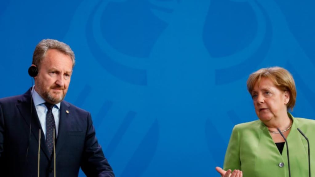 Bosnian president Bakir Izetbegovic delivers a press statement in Berlin on a visit including meetings with Chancellor Angela Merkel. Photograph: Odd Andersen/AFP/Getty Images
