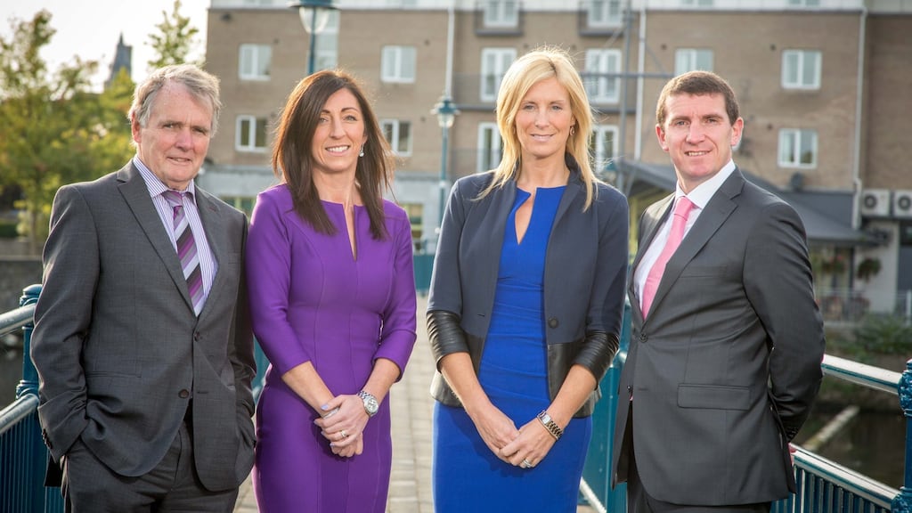Founder of Collins McNicholas Colman Collins (left) with the three new owners Antoinette O’Flaherty, Michelle Murphy and Niall Murray who have announced an MBO of the recruitment company.