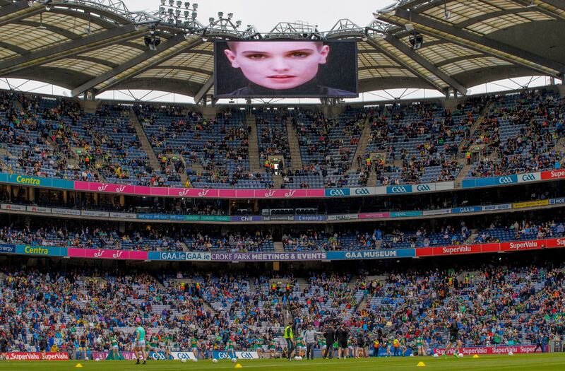 Nothing Compares 2 U is played before the game in memory of Sinéad O’Connor. Photograph: James Crombie/©INPHO