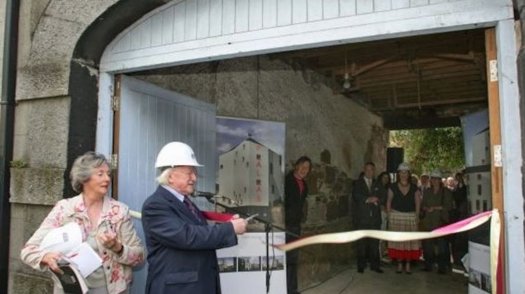 Michael D Higgins photographed cutting the ribbon to launch the Picture Palace cinema in Galway in 2009. Lelia Doolan is also pictured. Photograph: Joe O’Shaughnessy