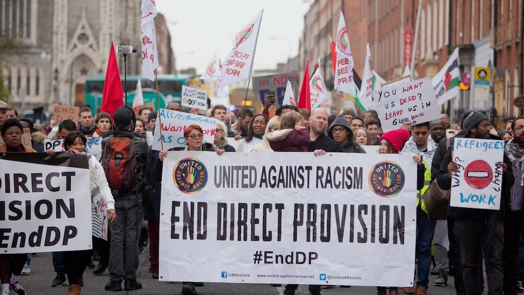 File image of a protest calling for an end to direct provision, at the Garden of Remembrance, Dublin. Photograph: Tom Honan