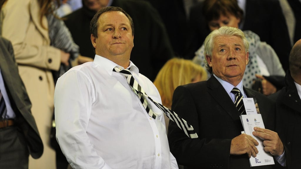 Mike Ashley (left, with Joe Kinnear) own Newcastle United Football Club as well as Sports Direct International. Photograph: Stu Forster/Getty Images