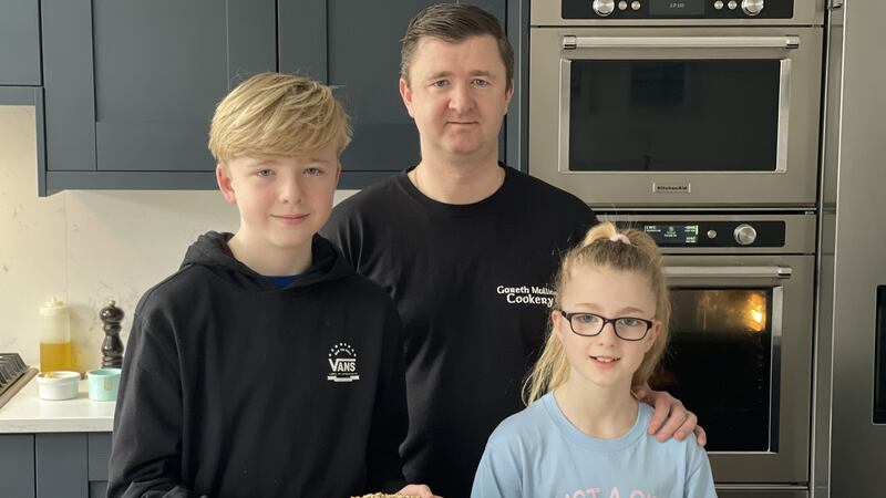 Chef Gareth Mullins cooking with his children Zac (13) and Georgia Mae (10).