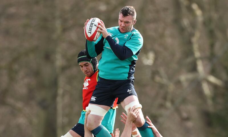Ultan Dillane (front) and Peter O’Mahonytrain with the Ireland on March 14th. Photograph: Billy Stickland/Inpho