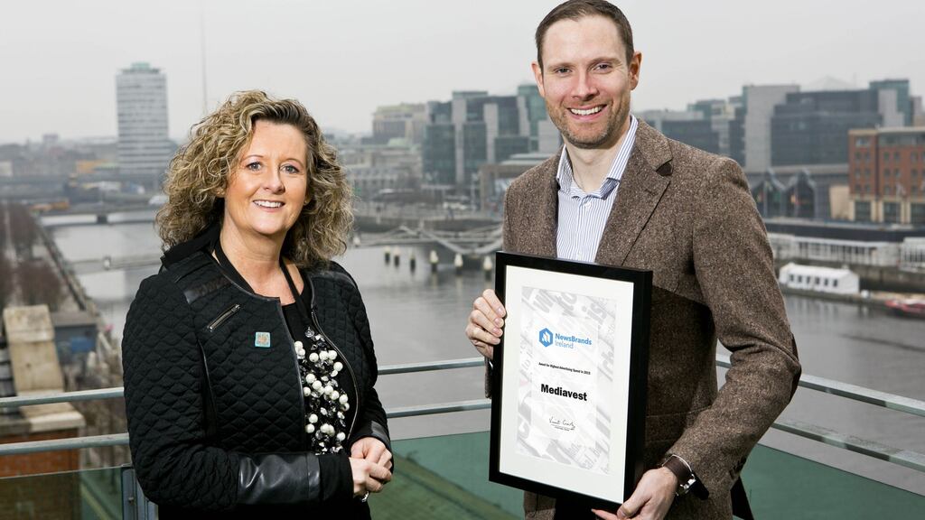 Rachel Leonard, senior strategist, Irish Times media solutions team, and Michael Clancy, managing director of Mediavest. The media-buying agency that spent the most money booking ads with the titles in 2015 was Mediavest, which is part of the Core Media group. Photograph: Chris Bellew / Fennell Photography