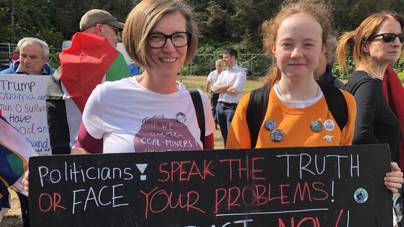 Saoirse Exton (right) attended the protest at Shannon with her mother, Geraldine.