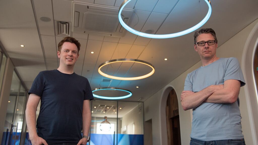 Plynk co-founders Clive Foley and Charles Dowd. “Most of the hires will be in Dublin and we’re looking for at least 20 programmers,” says Mr Foley