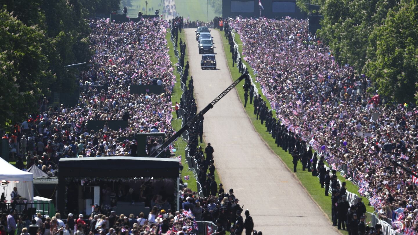 Meghan Markle and her mother Doria Ragland drive along the Long Walk for her wedding to Prince Harry in Windsor. Photograph: Hannah McKay/WPA Pool/Getty Images