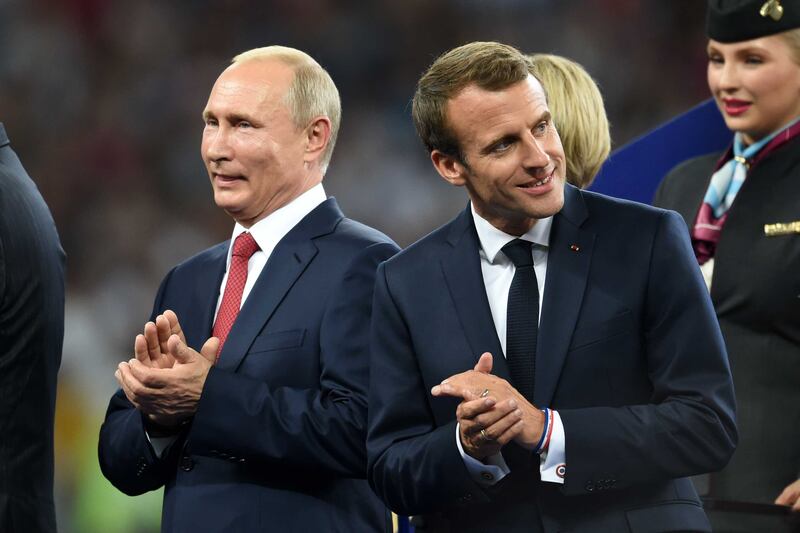 Putin and Macron at the 2018 World Cup final in Moscow. Photograph: Getty