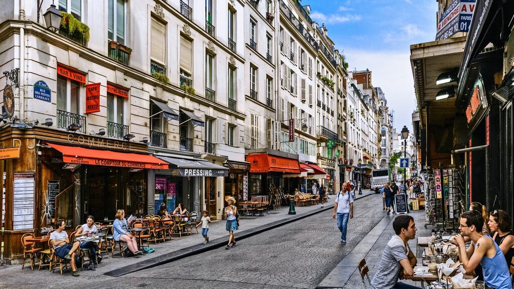 The Montorgueil District in Paris has quality food markets and sunny terraces to sit and relax.
