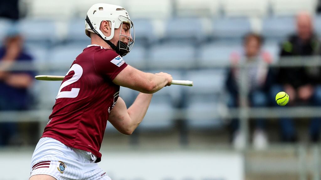 Westmeath’s Eoin Keyes scores a goal during the Leinster SHC round-robin against Laois at MW Hire O’Moore Park. Photograph: Evan Treacy/Inpho