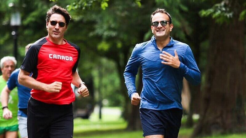 “After today’s Dail business joined @JustinTrudeau for quick jog through #PhoenixPark. Now off to Dublin Castle for evening business Leo Varadkar Twitter shots Harry Mc Gee”