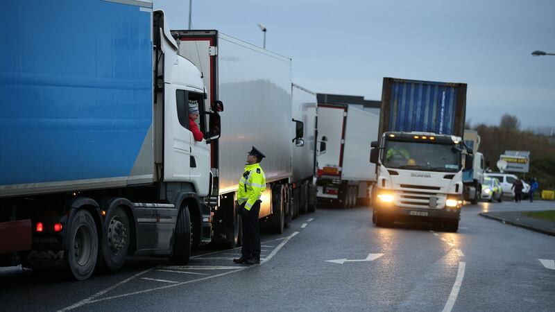 The IFA protest at the Aldi distribution centre in Naas caused a backlog of trucks. Photograph: Nick Bradshaw.