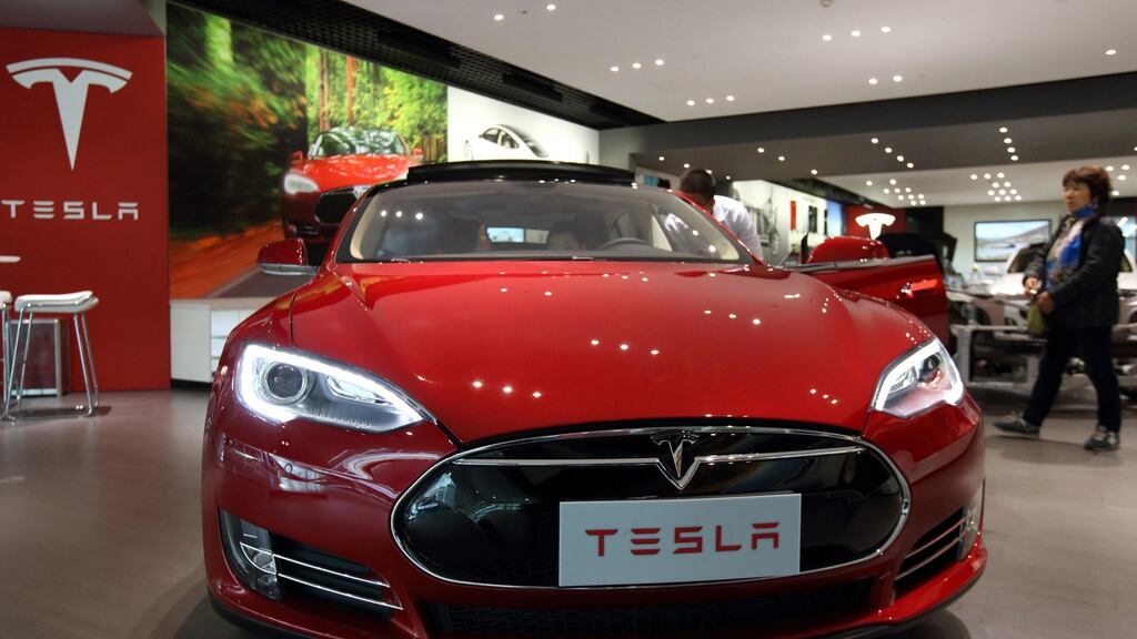 A Tesla Model S electric vehicle at the company’s showroom in Beijing, China. File photograph: Tomohiro Ohsumi/Bloomberg