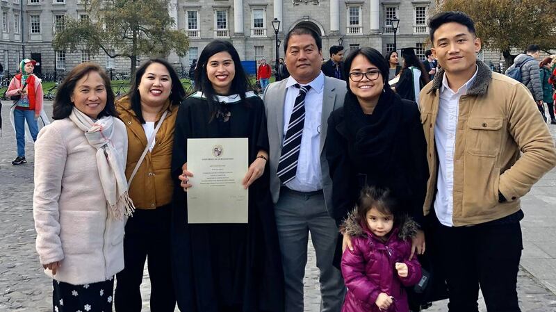 The Andaloc family in 2019 – Sheila Ruth Andaloc, Giselle Dawn Andaloc, Benjie Ann Andaloc, Bengie Andaloc, Shane Liz Andaloc, Jasmine Andaloc-Kelly and Maverick Psalm Andaloc – at the Trinity College graduation of Shane’s younger sister.